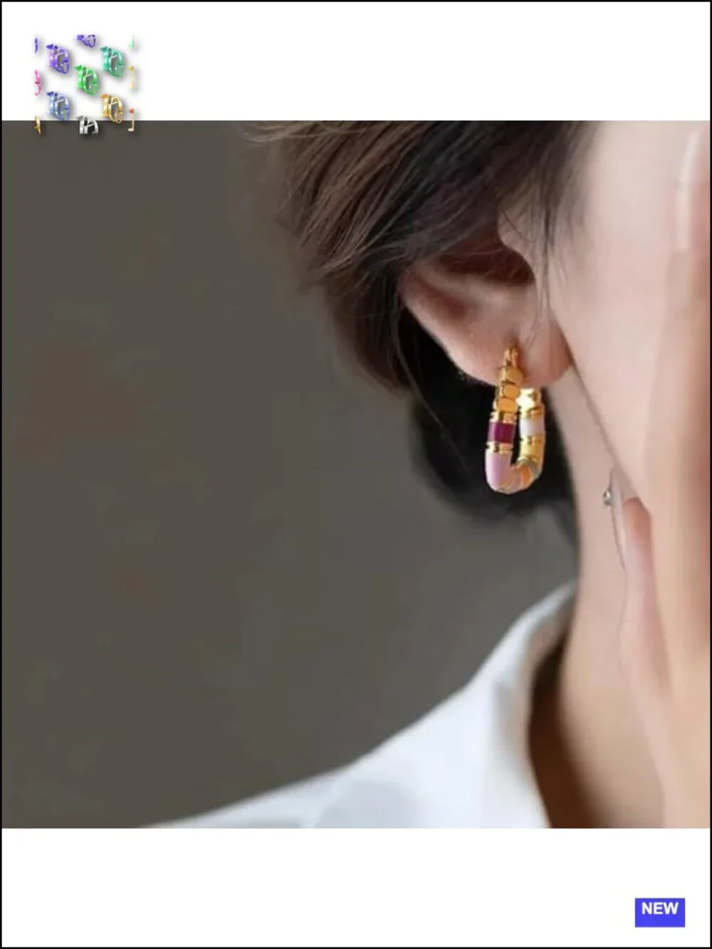 Gold Chunky Resin Hoop Earrings Clear Enamel Huggie Geometric Crystal Statement